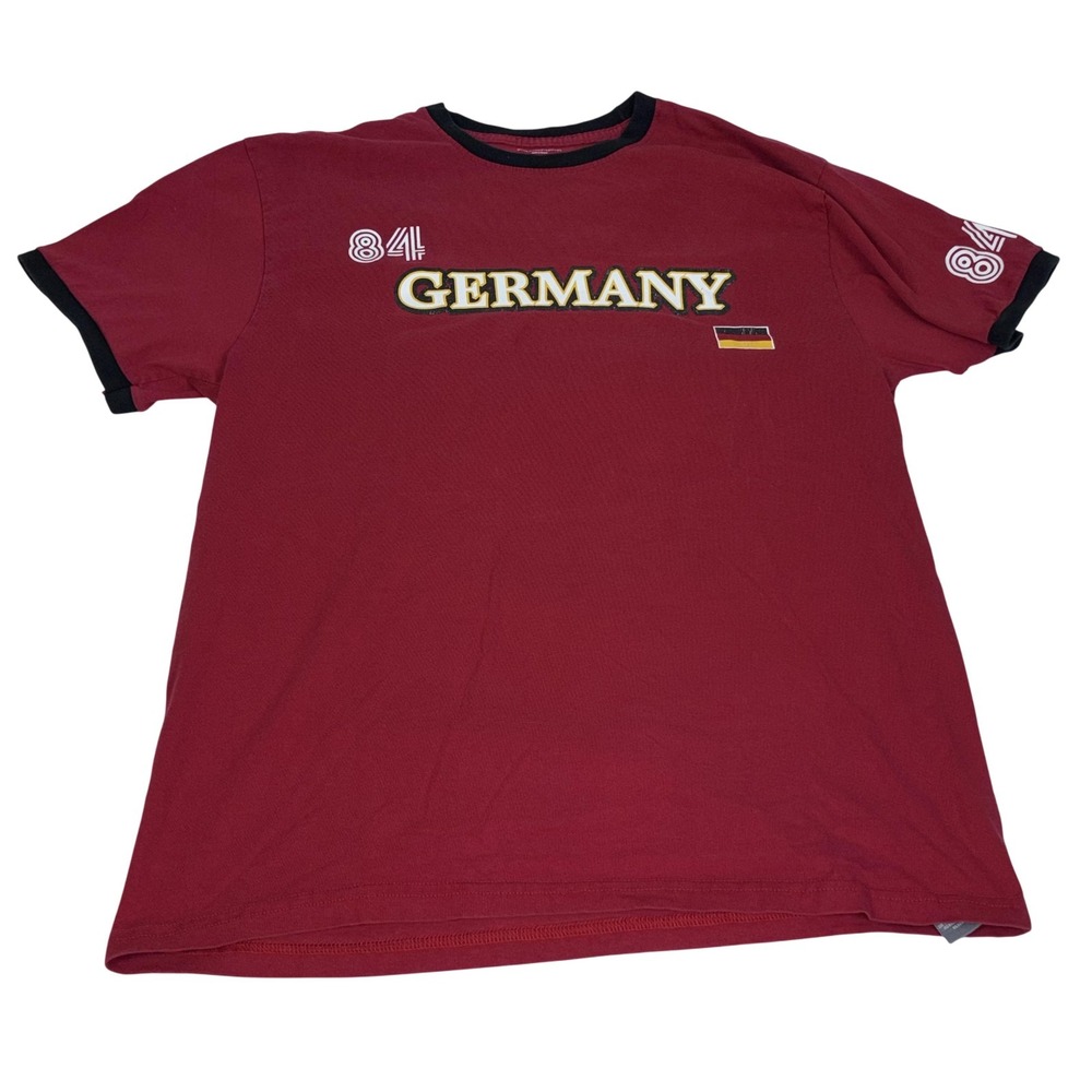 Germany 84 Shirt Mens Medium Red Black Ringer Graphic Flag Soccer Tee Casual